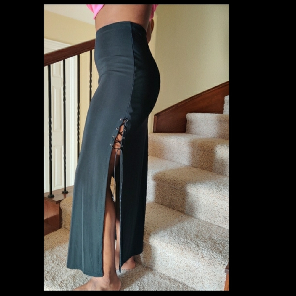 Minerva Lace Up Black Skirt